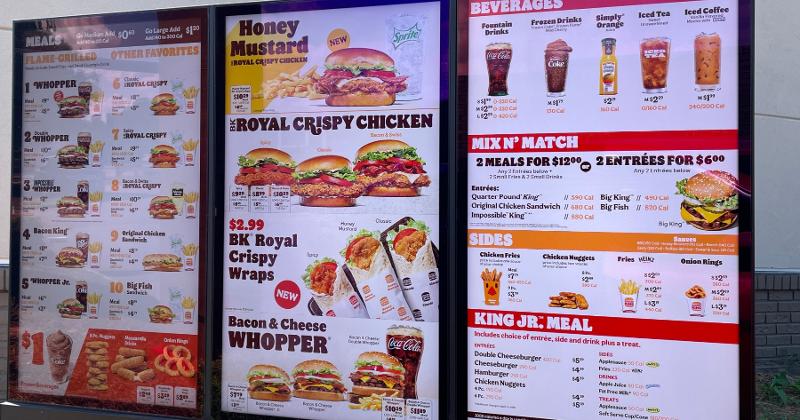 Burger King drive-thru menu board